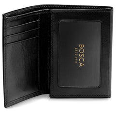 Bosca Mens Old Leather Collection Double ID Trifold Wallet Black One Size U1