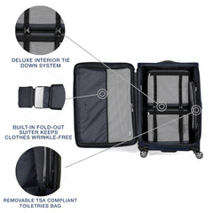 Travelpro Platinum Elite Softside Expandable Checked Luggage, 8 Wheel Spinner Large Suitcase, TSA Lock, Men and Women ( Dark Blue , Checked-Large 29-Inch ) Dark Blue Checked Large 29 Inch U1