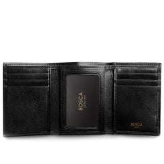 Bosca Mens Old Leather Collection Double ID Trifold Wallet Black One Size U1
