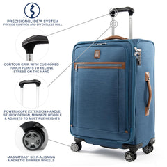 Travelpro Platinum Elite Softside Expandable Checked Luggage, 8 Wheel Spinner Large Suitcase, TSA Lock, Men and Women ( Coastal Blue , Checked-Medium 25-Inch ) Coastal Blue Checked Medium 25 Inch U1