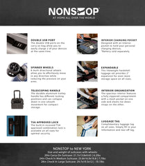 NONSTOP NEW YORK Luggage Expandable Spinner Wheels hard side shell Travel Suitcase Set 3 Piece Lightweight, TSA Lock, Double USB Port + 2 packing cubes Black 3 Piece Set 20 24 28 U34