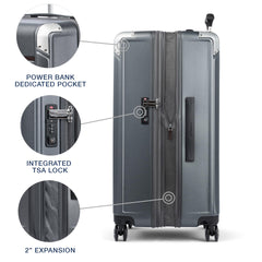 Travelpro Platinum Elite Hardside Expandable Spinner Wheel Luggage TSA Lock Hard Shell Polycarbonate Suitcase ( Vintage Grey , Checked- Large 28-Inch ) Vintage Grey Checked Large 28 Inch U1