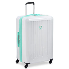 Delsey Paris Christine Hardside Expandable Luggage with Spinner Wheels ( White with Teal Trim , Checked-Large 28 Inch ) White with Teal Trim Checked Large 28 Inch U5