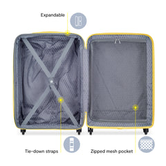 Delsey Paris Christine Hardside Expandable Luggage with Spinner Wheels ( White with Yellow Trim , Checked-Large 28 Inch ) White with Yellow Trim Checked Large 28 Inch U3