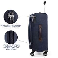 Travelpro Platinum Elite Softside Expandable Checked Luggage, 8 Wheel Spinner Large Suitcase, TSA Lock, Men and Women ( True Navy Blue , Checked-Medium 25-Inch ) True Navy Blue Checked Medium 25 Inch U4