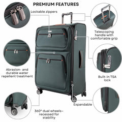 Ricardo Beverly Hills Montecito 3.0 Softside Luggage Collection Expandable Suitcases with Wheels and TSA Lock, 29" Large Check-In ( Hunter Green , 29-inch Large Check-in ) Hunter Green 29 Inch Large Check In U1