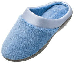 Isotoner Women's Microterry PillowStep Satin Cuff Clog Slippers ( Denim , Small / 6.5-7 B(M) US ) Denim Small 6 5 7 B M US U1