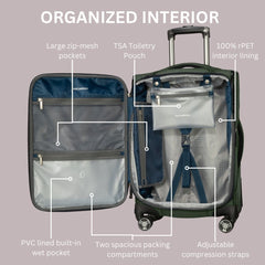 Ricardo Beverly Hills Avalon Softside Luggage Made with Sustainable 100% Recycled PET (rPET), Lightweight, Eco-Friendly Travel, Expandable, Dual Spinner Wheels ( Storm Blue , 20-inch ) Storm Blue 20 Inch U1