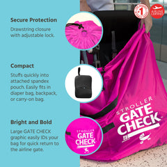 J.L. Childress Gate Check Bag for Single & Double Strollers - Stroller Bag for Airplane - Large Stroller Travel Bag for Airplane - Air Travel Stroller Bag ( Neon Pink , One Size ) Neon Pink One Size U1