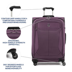 Travelpro Tourlite Softside Expandable Luggage with 4 Spinner Wheels, Lightweight Suitcase, Men and Women ( Deep Purple , Checked-Medium 25-Inch ) Deep Purple Checked Medium 25 Inch U2