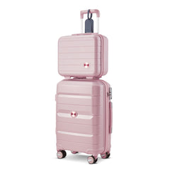 Somago 20" Carry On Luggage and 14" Mini Cosmetic Cases Travel Set Lightweight Polypropylene Suitcase with TSA Lock YKK Zipper Hardside Luggage with Spinner Wheels (2 Piece Set, Nude Pink) Nude Pink 2-Piece Set (14/20) U1