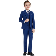 Plavict Boys' Suits Slim Fit 5 Piece, Adjustable Waist, Boys Formal Set Blue U1