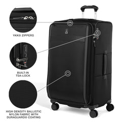 Travelpro VersaPack+ Lightweight Softside Expandable Checked Luggage, 8 Spinner, TSA Lock, Checked Large 29-Inch ( Black , Checked Large ) Black Checked Large U4
