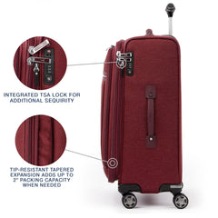 Travelpro Platinum Elite Softside Expandable Checked Luggage, 8 Wheel Spinner Large Suitcase, TSA Lock, Men and Women ( Bordeaux Red , Checked-Medium 25-Inch ) Bordeaux Red Checked Medium 25 Inch U5