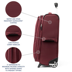 Travelpro Maxlite 5 Softside Expandable Upright 2 Wheel Luggage, Lightweight Suitcase, Men and Women Burgundy Carry On 22 Inch U18