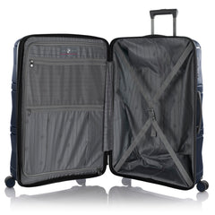 Heys Milos Durable and lightweight luggage, made with Duraflex impact-resistant material, TSA Combination Lock, Dual Spinner Wheels, and Expandable ( Navy , 30-Inch Checked-Large ) Navy 30 Inch Checked Large U1