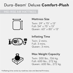 INTEX 67769ED Dura-Beam Deluxe Comfort-Plush Mid-Rise Air Mattress: Fiber-Tech – Queen Size – Built-in Electric Pump – 13in Bed Height – 600lb Weight Capacity U1