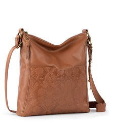 The Sak Lucia Crossbody Bag in Leather, Convertible Purse with Adjustable Strap, Tobacco Floral Embossed Tobacco Floral Emboss One Size U2
