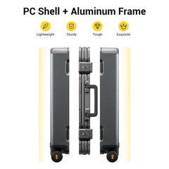 LEVEL8 Zipperless Checked Luggage with Aluminum Frame, Upgraded Medium Hardside Suitcase with Spinner Wheels, Metal Travel Luggage with Double Tsa Locks, 24 Inch, Grey Grey Checked 24 Inch (Upgraded) U1