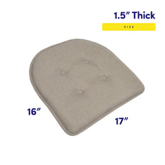 Sweet Home Collection Chair Cushion Memory Foam Pads Tufted Slip Non Skid Rubber Back U-Shaped 17" x 16" Seat Cover, 6 Count (Pack of 1), Khaki Gray Khaki Gray 6 Pack U1