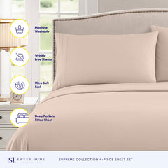 King Size Sheets - Breathable Luxury Bed Sheets with Full Elastic & Secure Corner Straps Built In - 1800 Supreme Collection Extra Soft Deep Pocket Bedding, Sheet Set, EXTRA DEEP pocket - King, Beige Beige EXTRA DEEP pocket - King U3