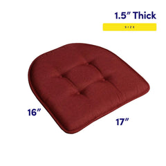Sweet Home Collection Chair Cushion Memory Foam Pads Tufted Slip Non Skid Rubber Back U-Shaped 17" x 16" Seat Cover, 6 Pack, Wine Burgundy Wine Burgundy 6 Pack U1