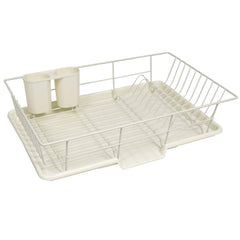 Sweet Home Collection Space-Saving 3-Piece Dish Drainer Rack Set: Efficient Kitchen Organizer for Quick Drying and Storage - Includes Cutlery Holder and Drainboard - Maximize Countertop Space, Ivory Ivory undefined U1