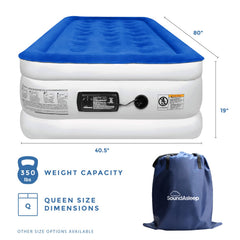 SoundAsleep Dream Series Luxury Air Mattress with ComfortCoil Technology & Built-in High Capacity Pump for Home & Camping- Double Height, Adjustable, Inflatable Blow Up, Portable - Twin XL Size Blue Twin XL U1