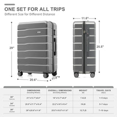 Merax Luggage Set 3 Pieces, ABS Durable Lightweight, 360 Silent Spinner Wheels, TSA Lock, grey, 20/24/28 Inch grey 20/24/28 Inch U1