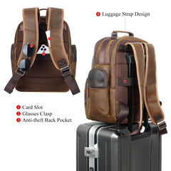 TIDING Men's Vintage Leather Backpack 15.6" Laptop Bag Large Capacity Business Travel Hiking Shoulder Daypacks Brown(fits 15.6" Laptop) X-Large U1
