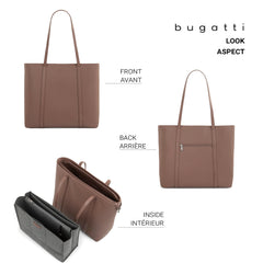 Bugatti Pure Collection Tote Bag for Women, Girls, and Teens, Vegan Leather Purse with Removable Laptop Sleeve For Work, School, or Travel, Fits Tablets, Phone, Wallet and More, Pink Pink Large U1