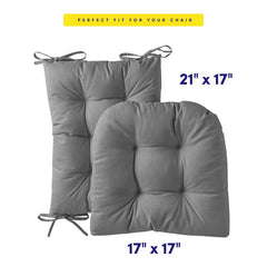 Sweet Home Collection Rocking Chair Cushion Premium Tufted Pads Non Skid Slip Backed Upper and Lower with Ties, 2 Piece Set, Gray Gray 2 Piece Set U2