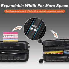 ZENY Hardside Expandable Spinner Luggage Suitcase Lightweight Travel Luggage with Double Spinner Wheels, Carry-On 21 Inch (Black) U1