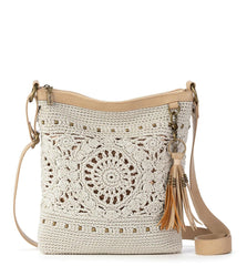 The Sak Lucia Crossbody Bag in Crochet, Convertible Purse with Adjustable Shoulder Strap, Natural Medallion Natural Medallion One Size U1