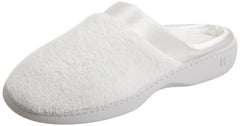 isotoner Women's Microterry PillowStep Satin Cuff Clog Slippers, White, 6.5-7 B(M) US U1