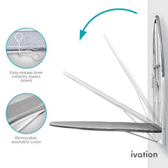 Ivation Wall-Mounted Ironing Board | Foldable 36.2” x 12.2” Ironing Station for Home, Apartment & Small Spaces | Sturdy Folding Board, Easy-Release Lever, Removable Cotton Cover & Mounting Hardware U1