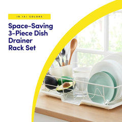 Sweet Home Collection Space-Saving 3-Piece Dish Drainer Rack Set: Efficient Kitchen Organizer for Quick Drying and Storage - Includes Cutlery Holder and Drainboard - Maximize Countertop Space, Ivory Ivory undefined U1