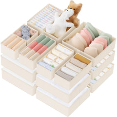 Criusia Drawer Organizer Clothes, 21 Pack Dresser Organizer for Baby Clothes, Underwear, Sock - Foldable Closet Organization and Storage Dividers Bins for Nursery, Bedroom (Beige) Beige 21PACK U1