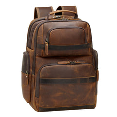 TIDING Men's Vintage Leather Backpack 15.6" Laptop Bag Large Capacity Business Travel Hiking Shoulder Daypacks Brown(fits 15.6" Laptop) X-Large U1