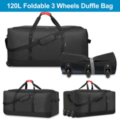 Finnhomy 120L Foldable Rolling Duffel Bag with 3 Wheels, Light Weight Travel Duffel bag with Large Loading Capacity, 32 inch Rolling Duffel bag with Shoulder Strap for Travel Camping Sports, Black Black undefined U1