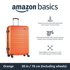 Amazon Basics Expandable Hardside Luggage, Suitcase with Wheels, 30-Inch Spinner with Four Spinner Wheels and Scratch-Resistant Surface, Orange U1