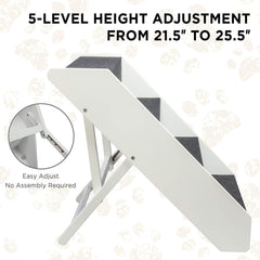 Arf Pets Wood Dog Stairs, 4 Levels Height Adjustment Wide Pet Steps, Foldable, White White U1