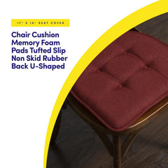 Sweet Home Collection Chair Cushion Memory Foam Pads Tufted Slip Non Skid Rubber Back U-Shaped 17" x 16" Seat Cover, 6 Pack, Wine Burgundy Wine Burgundy 6 Pack U1