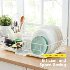 Sweet Home Collection Space-Saving 3-Piece Dish Drainer Rack Set: Efficient Kitchen Organizer for Quick Drying and Storage - Includes Cutlery Holder and Drainboard - Maximize Countertop Space, Ivory Ivory undefined U1