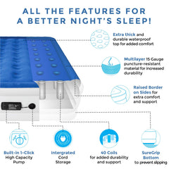 SoundAsleep Products Dream Series Luxury Air Mattress, ComfortCoil Technology, Built-in High Capacity Pump for Home, Camping- Double Height, Adjustable, Inflatable Blow Up, Portable (Queen Size) Blue Queen U2