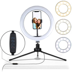 Aduro U-Stream Ring Light with Stand, 10" Desktop Light for Home Streaming Selfie Ring Light with Phone Holder for Makeup, Video Live Streaming, and Photography U1