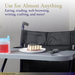 Mondo Medical Gray Strap On Wheelchair Tray Table Attachment for 18 to 20in Wide Wheelchair - Removable Electric Wheelchair Accessories for Adults with Cup Holder and Phone Groove U2