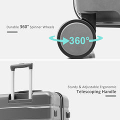 Merax Luggage Set 3 Pieces, ABS Durable Lightweight, 360 Silent Spinner Wheels, TSA Lock, grey, 20/24/28 Inch grey 20/24/28 Inch U1