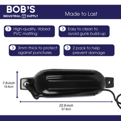 BISupply Boat Bumpers for Docking - Boat Fenders Black 2 Pack 22.8 x 7.8in Buoys with 2 Fender Lines and 12in Inflator U1