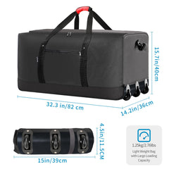 Finnhomy 120L Foldable Rolling Duffel Bag with 3 Wheels, Light Weight Travel Duffel bag with Large Loading Capacity, 32 inch Rolling Duffel bag with Shoulder Strap for Travel Camping Sports, Black Black undefined U1